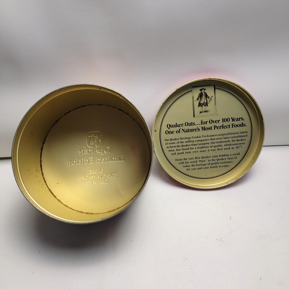 Vintage 1982 Quaker Oats Heritage Cookie Tin Limited Edition Round Container - Picture 8 of 12